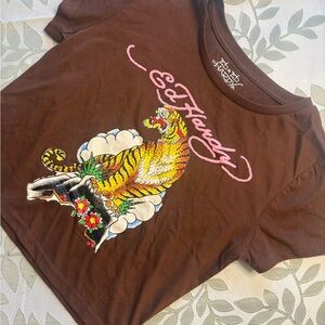 Ed Hardy Brown Logo Crop Tee size M